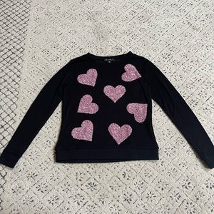I.N.C. Black sweatshirt with sequin pink heart appliqué